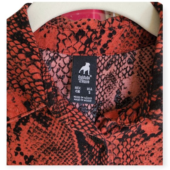 Cuidado Con El Perro Snakeskin Button-Up Rust/Black Size S - Picture 4 of 9